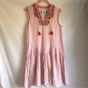 Johnny Was Embroidered Linen Striped Dress Size Small